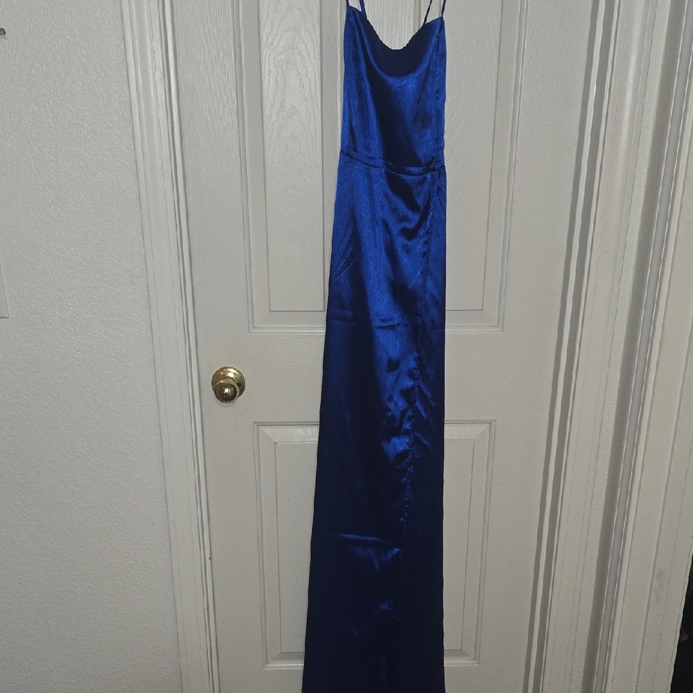 Elegant Blue Satin Prom Dress